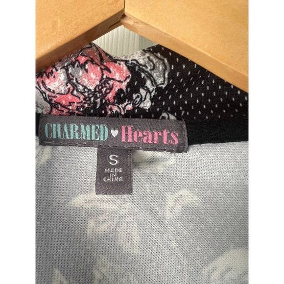 Charmed Hearts Womens Small Floral Track Jacket Zip Up Black Pink White Athleisu - Picture 3 of 5